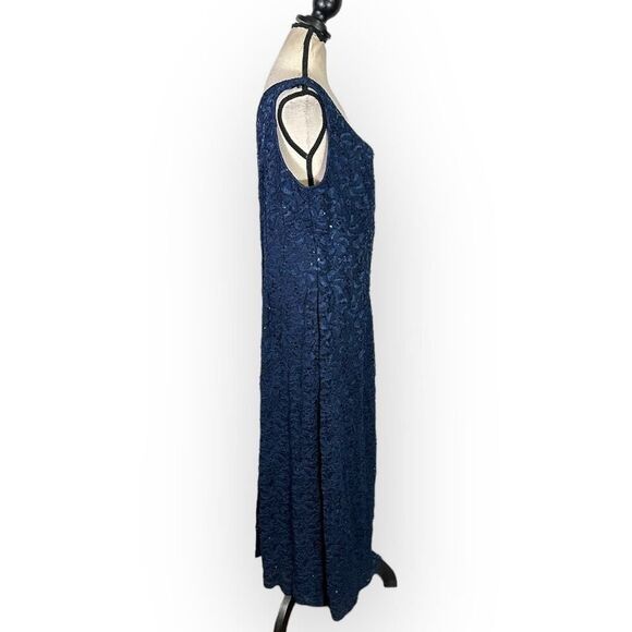 Alex Evenings Cocktail Dress Women's Plus 14P Petite Blue Lace Sleeveless Midi - Picture 6 of 9